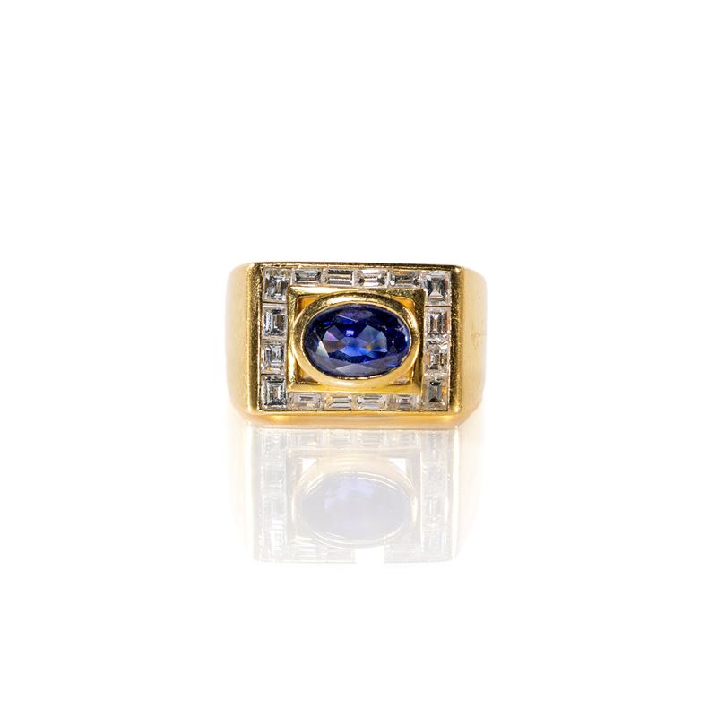 Gianni Carità, Anello in Oro, Zaffiro e Brillanti.