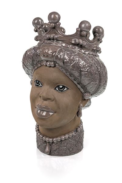 Testa di Moro in Ceramica Artigianale di Caltagirone nei Toni del Grigio