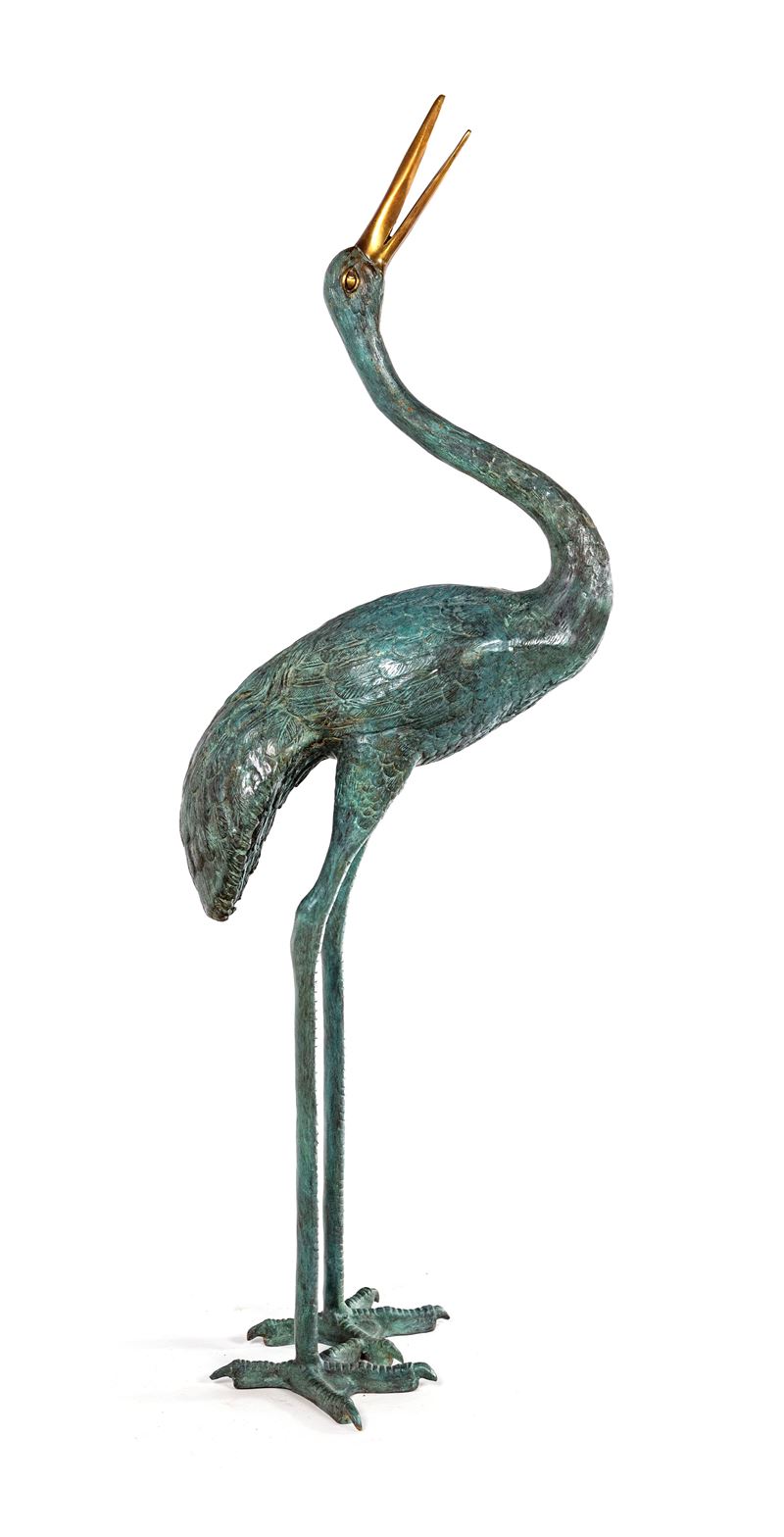 Grande scultura in bronzo raffigurante airone