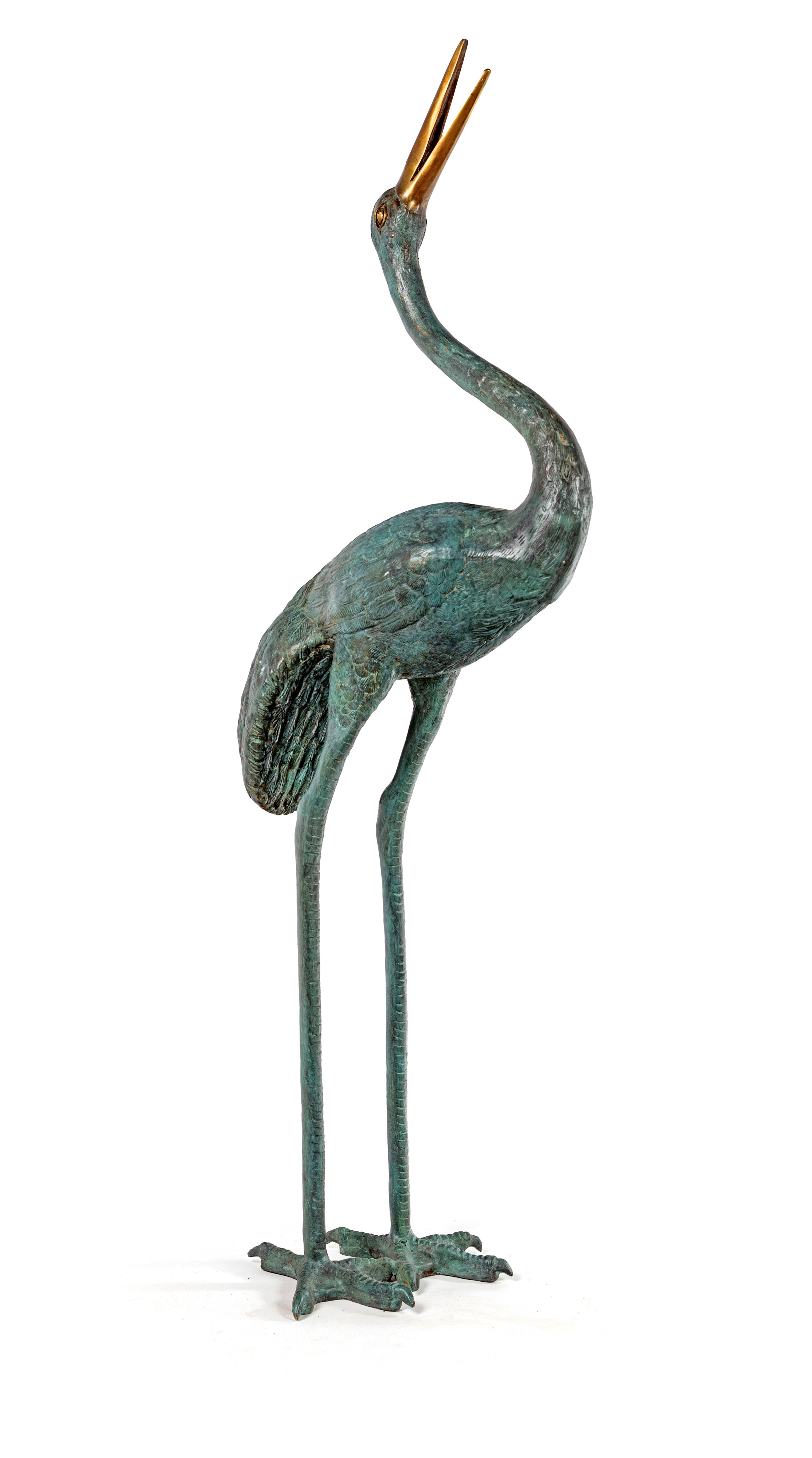 Grande scultura in bronzo raffigurante airone