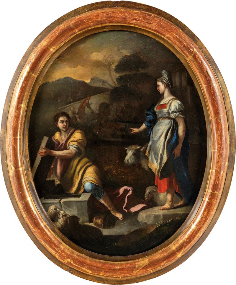Pittore Napoletano del XVII Secolo - Giacobbe e Rachele al Pozzo