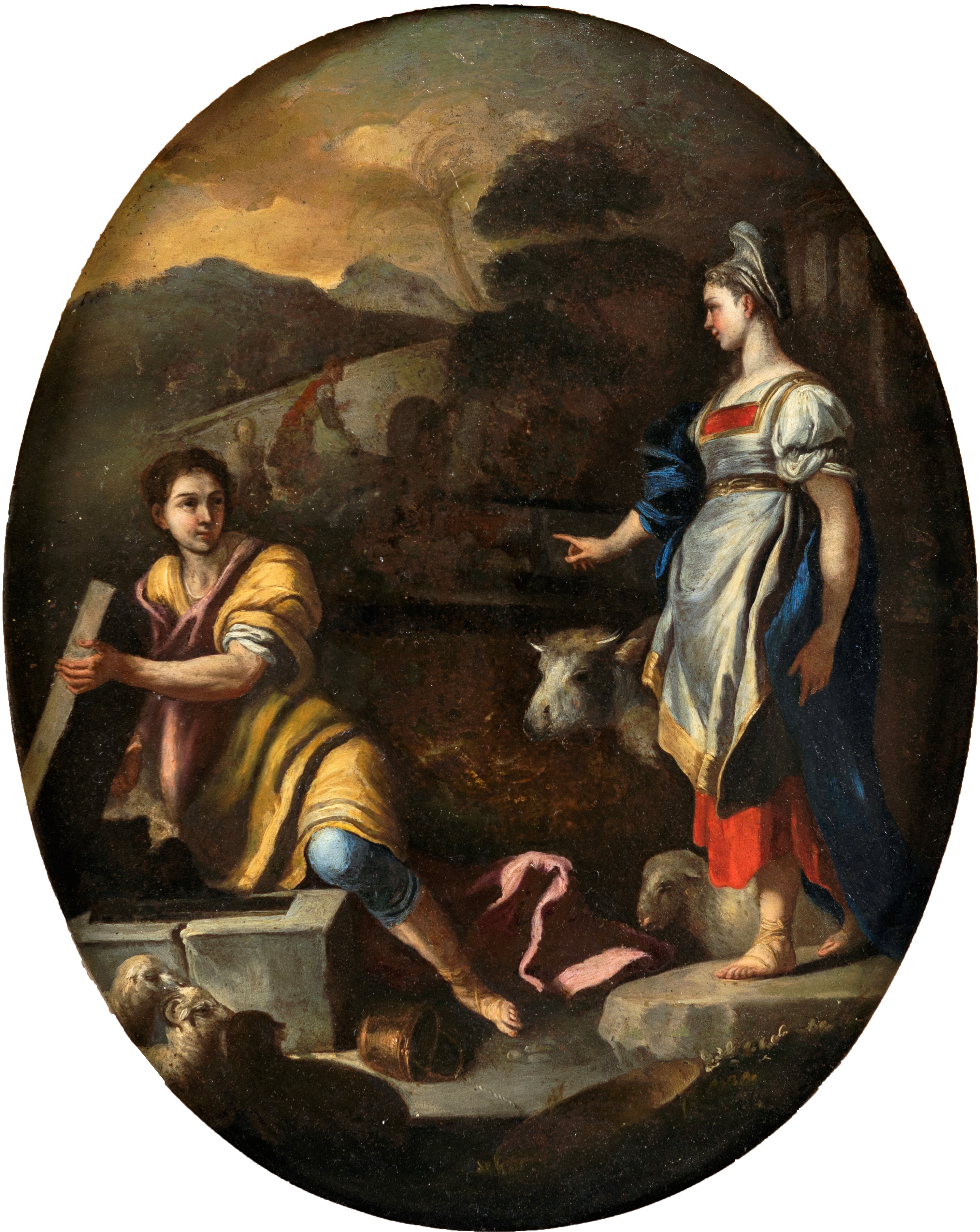 Pittore Napoletano del XVII Secolo - Giacobbe e Rachele al Pozzo