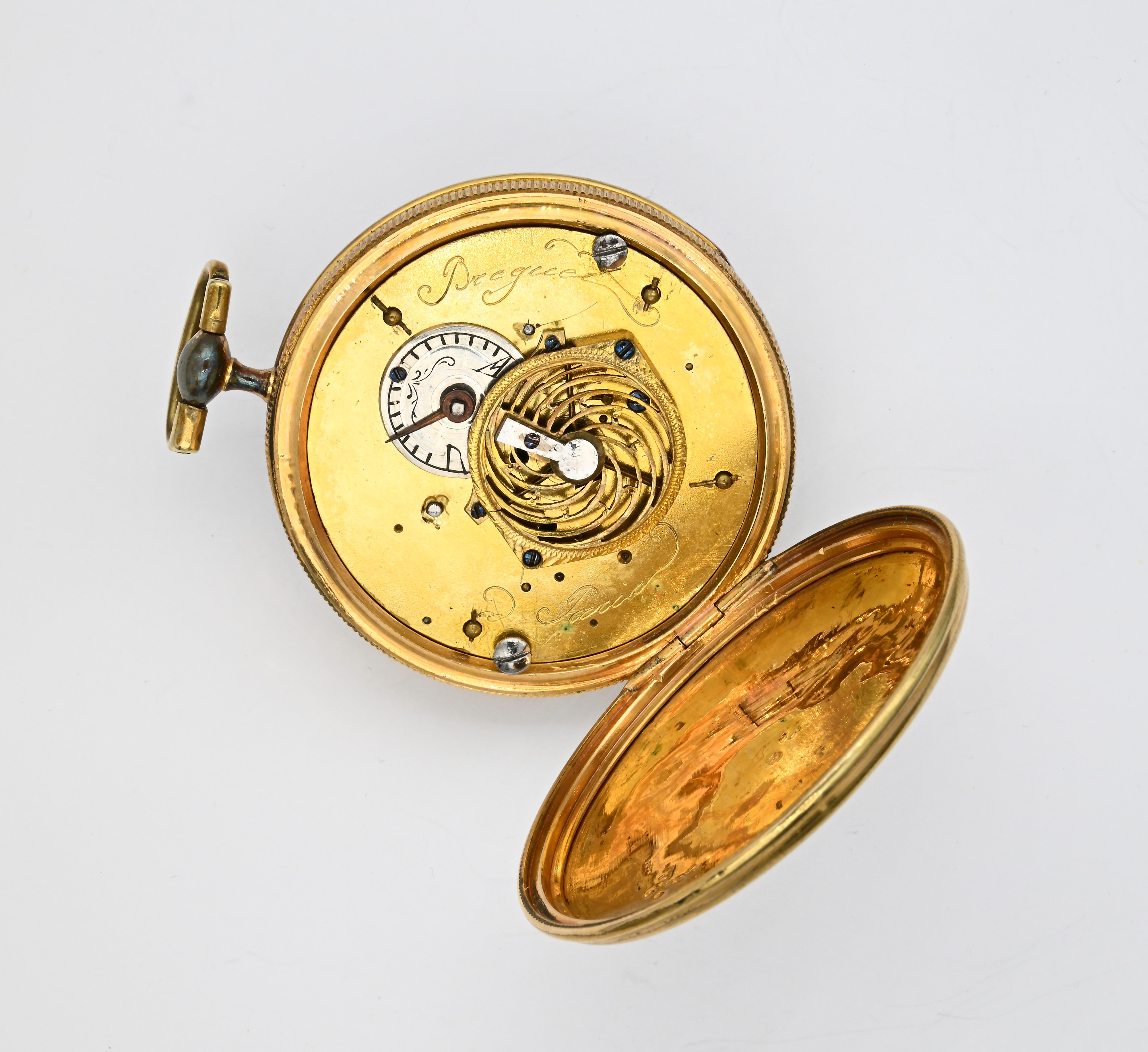 Orologio da tasca da uomo, serpentina con carica a conoide, con cassa incisa in metallo dorato, m...