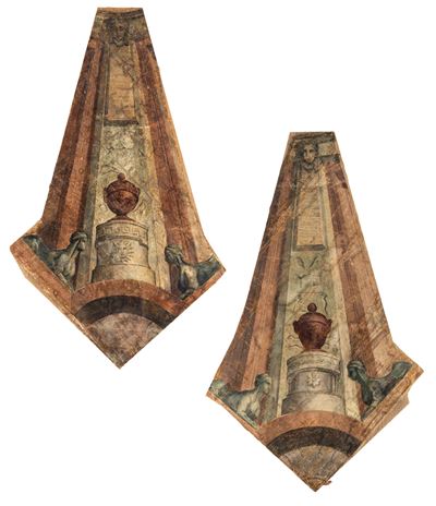 Due Decorazioni da Soffitto Neoclassiche Eseguite a Tempera su Tela Sagomata, Fine XVIII/inizi XI...