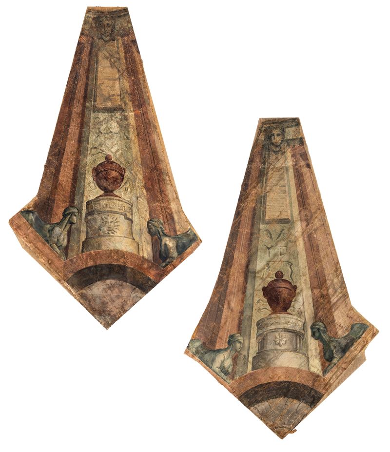 Due Decorazioni da Soffitto Neoclassiche Eseguite a Tempera su Tela Sagomata, Fine XVIII/inizi XI...