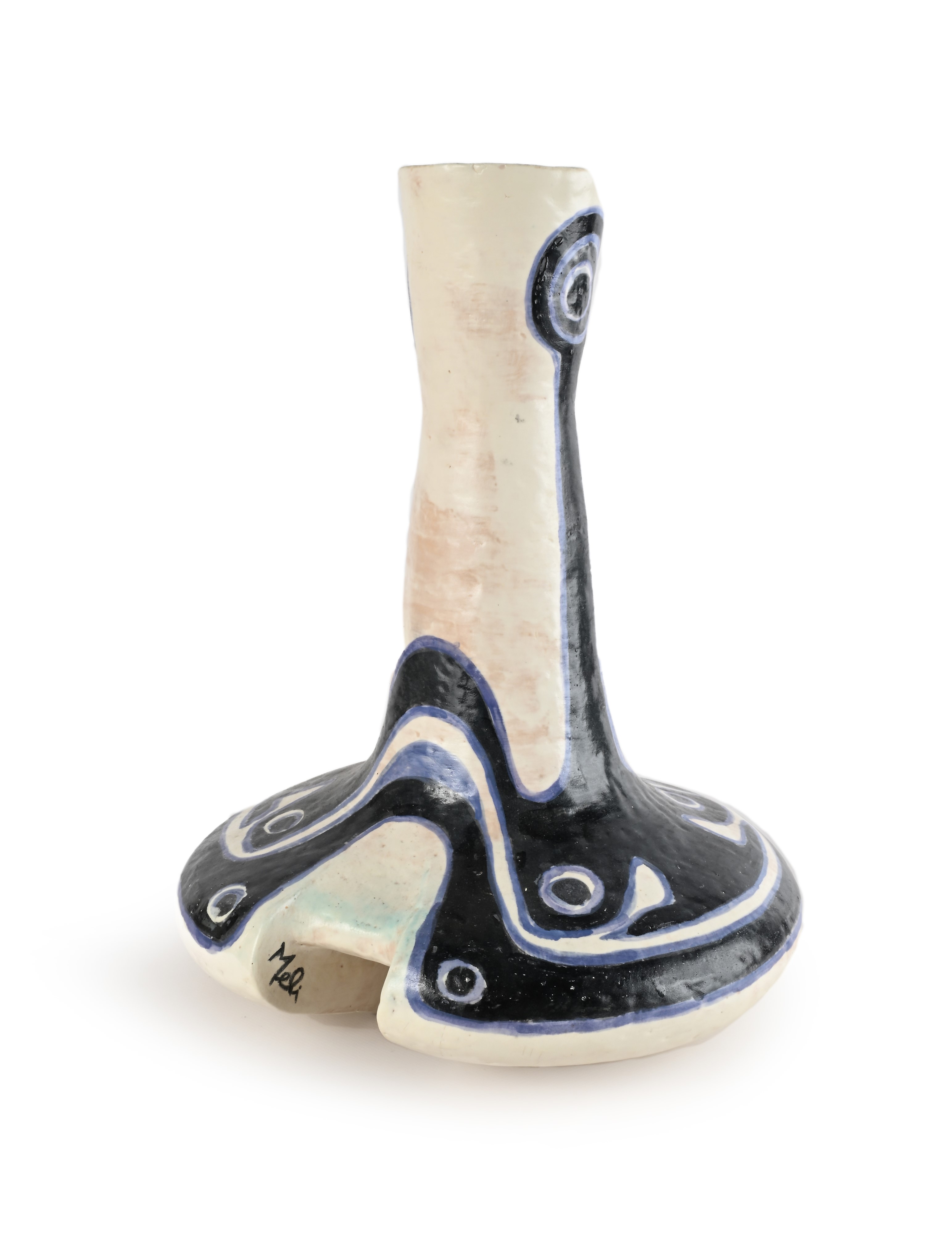 Salvatore Meli - Vaso in Ceramica Decorato con Motivi Astratti nei Toni del Bianco e Blu
