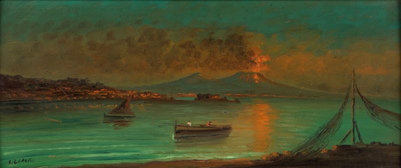 Scuola Napoletana del XX Secolo - Veduta Notturna di Napoli