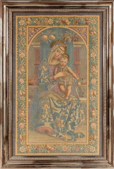 Ispirato a Carlo Crivelli, Madonna col Bambino, succo d'erba in cornice