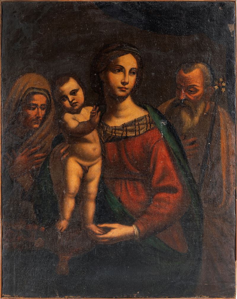 Scuola Senese del XVII Secolo - Madonna con Bambino, Sant'anna e Gioacchino