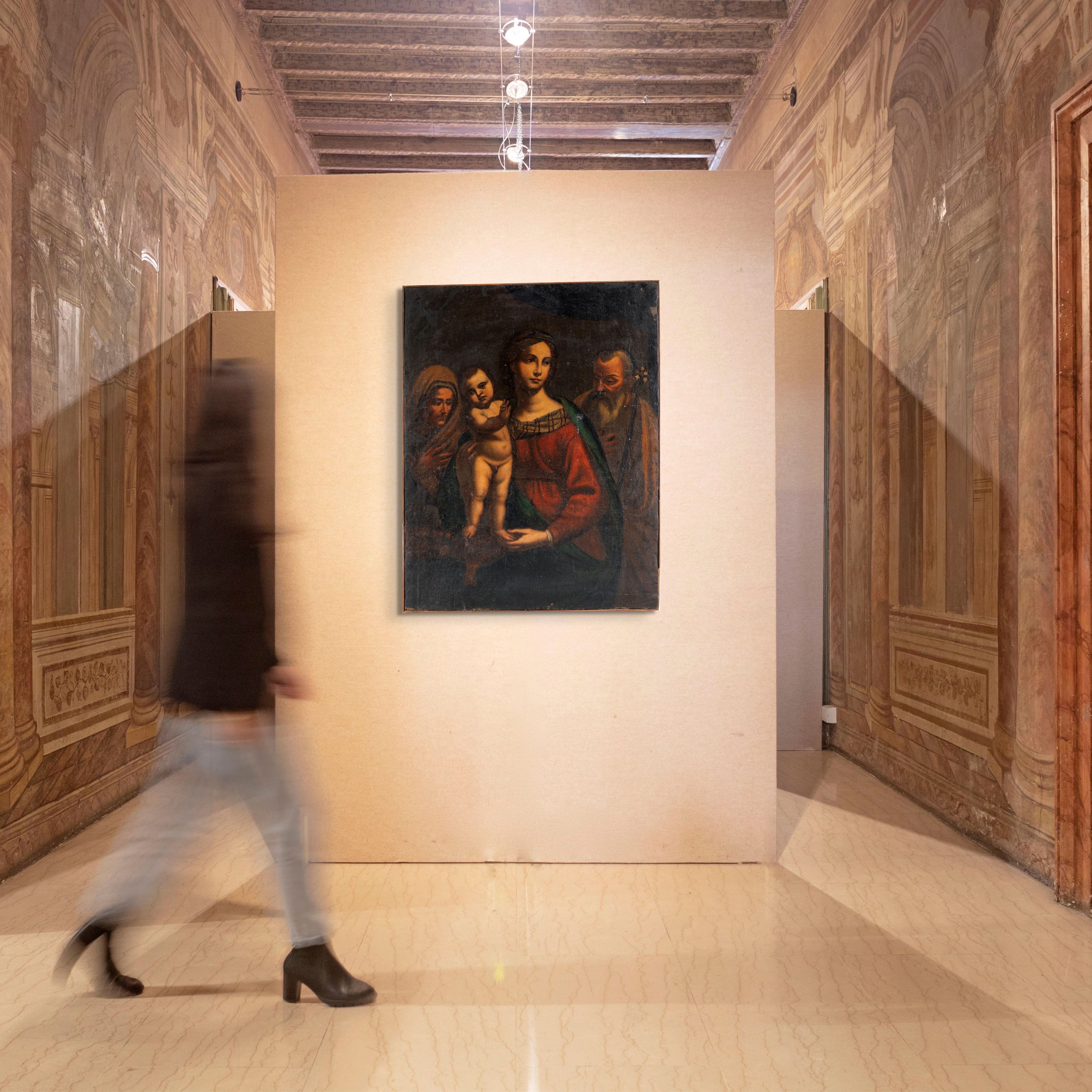 Scuola Senese del XVII Secolo - Madonna con Bambino, Sant'anna e Gioacchino