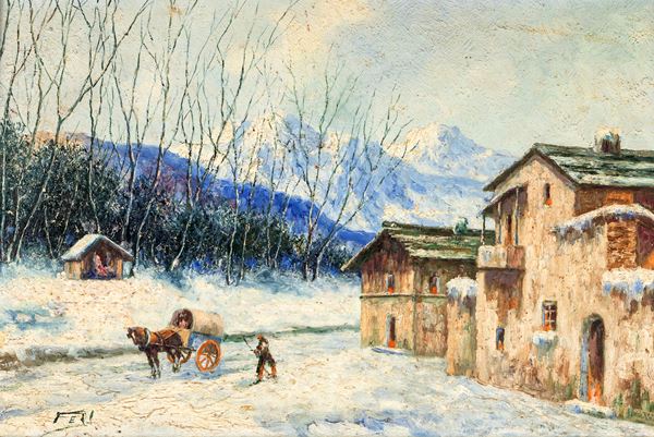 Borgo di montagna innevato