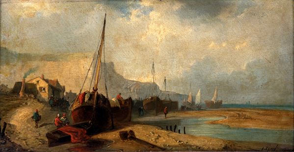 Bassa marea presso un villaggio di pescatori