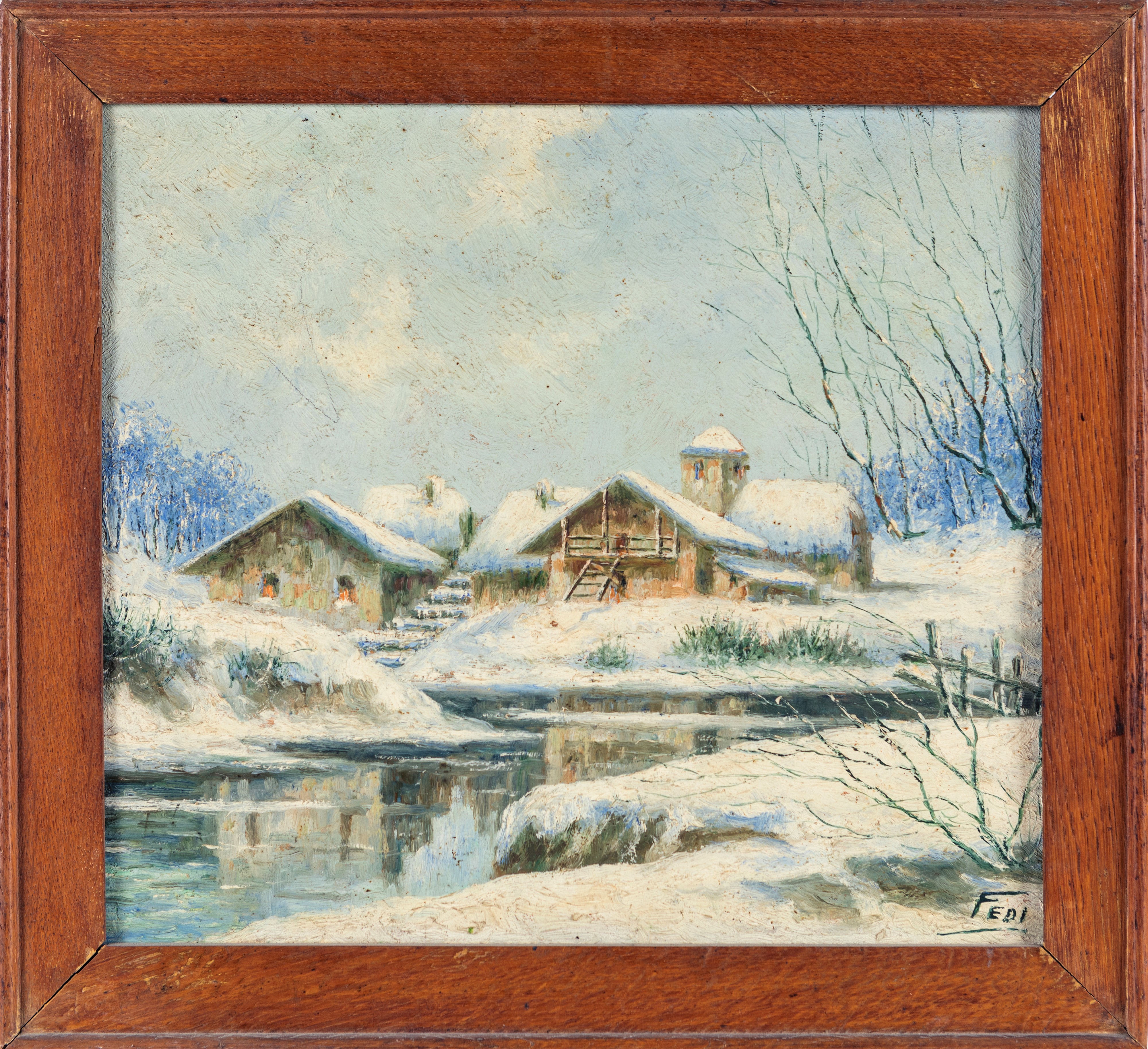 Fedi (scuola Italiana del XX Secolo) - Paesaggio invernale, olio su legno