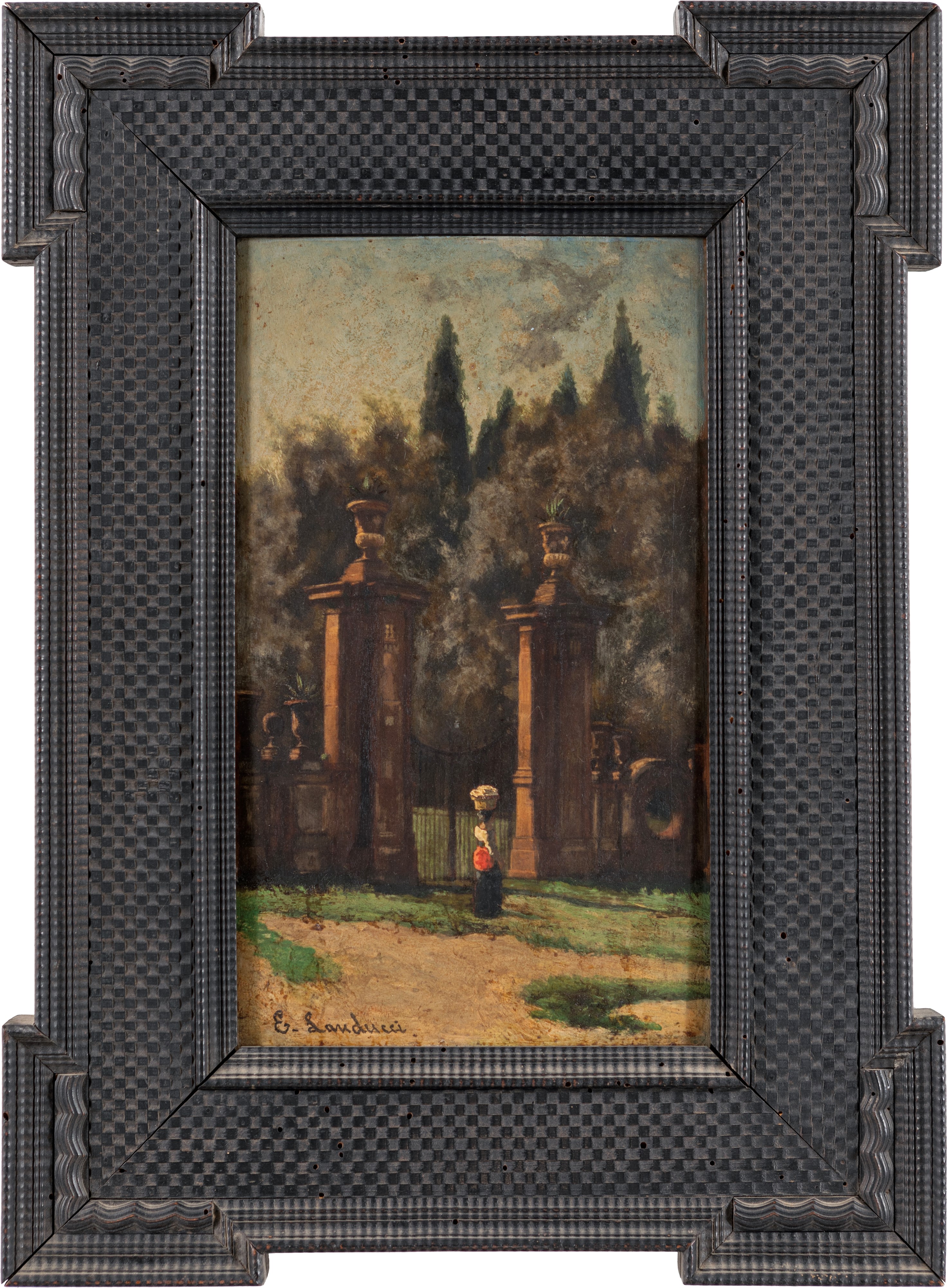 E. Landucci (scuola Romana Seconda Metà del XIX Secolo) - 'cancello della Villa Aldobrandini a Fr...