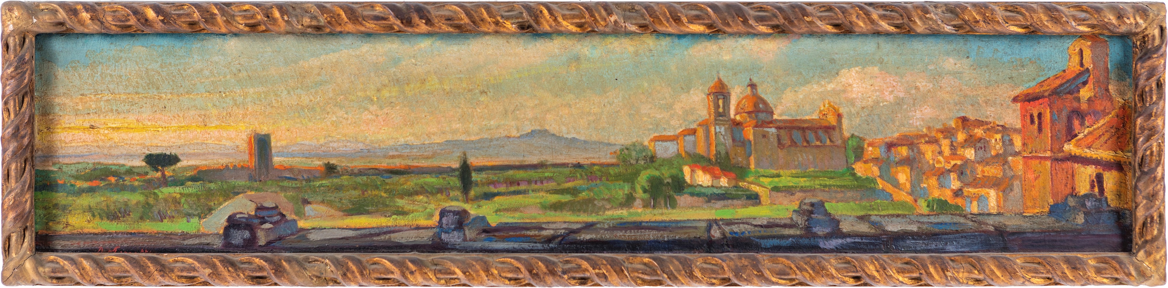 Scuola Romana Fine del XIX Inizi del XX Secolo - Veduta di Roma al Tramonto