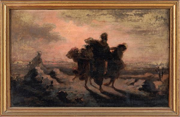 Scuola Italiana del XIX secolo - Loth e le figlie in fuga da Sodoma