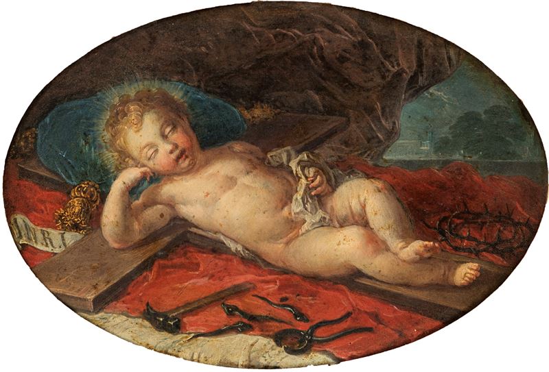 Pittore Settentrionale del XVII Secolo - Gesù Bambino Dormiente sulla Croce