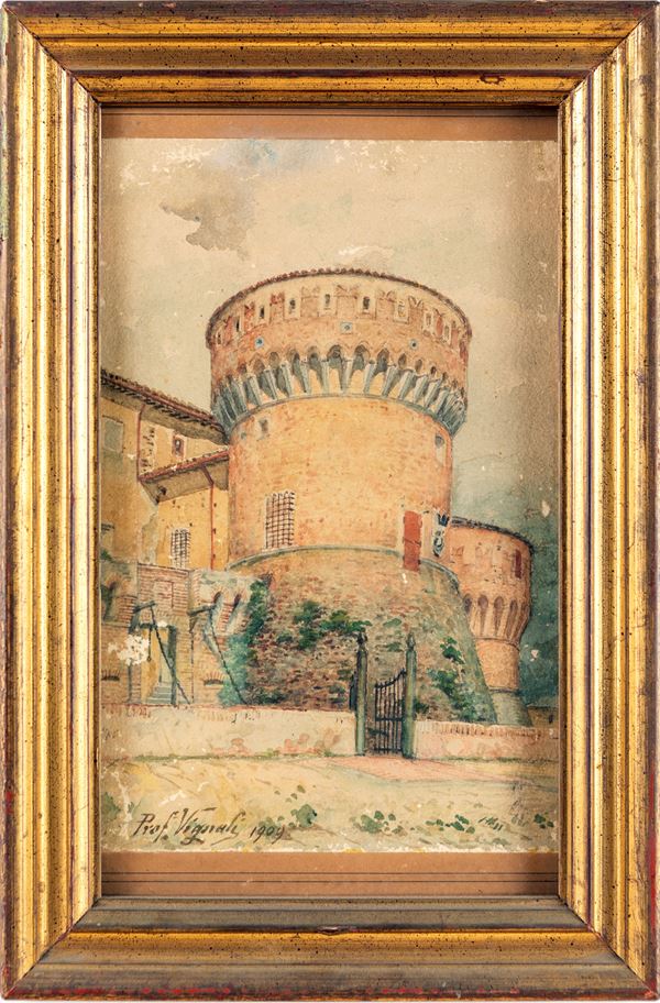 Vignali (Scuola Italiana inizi del XX secolo) - "Il castello dei Marchesi Malvezzi Campeggi a Dozza"