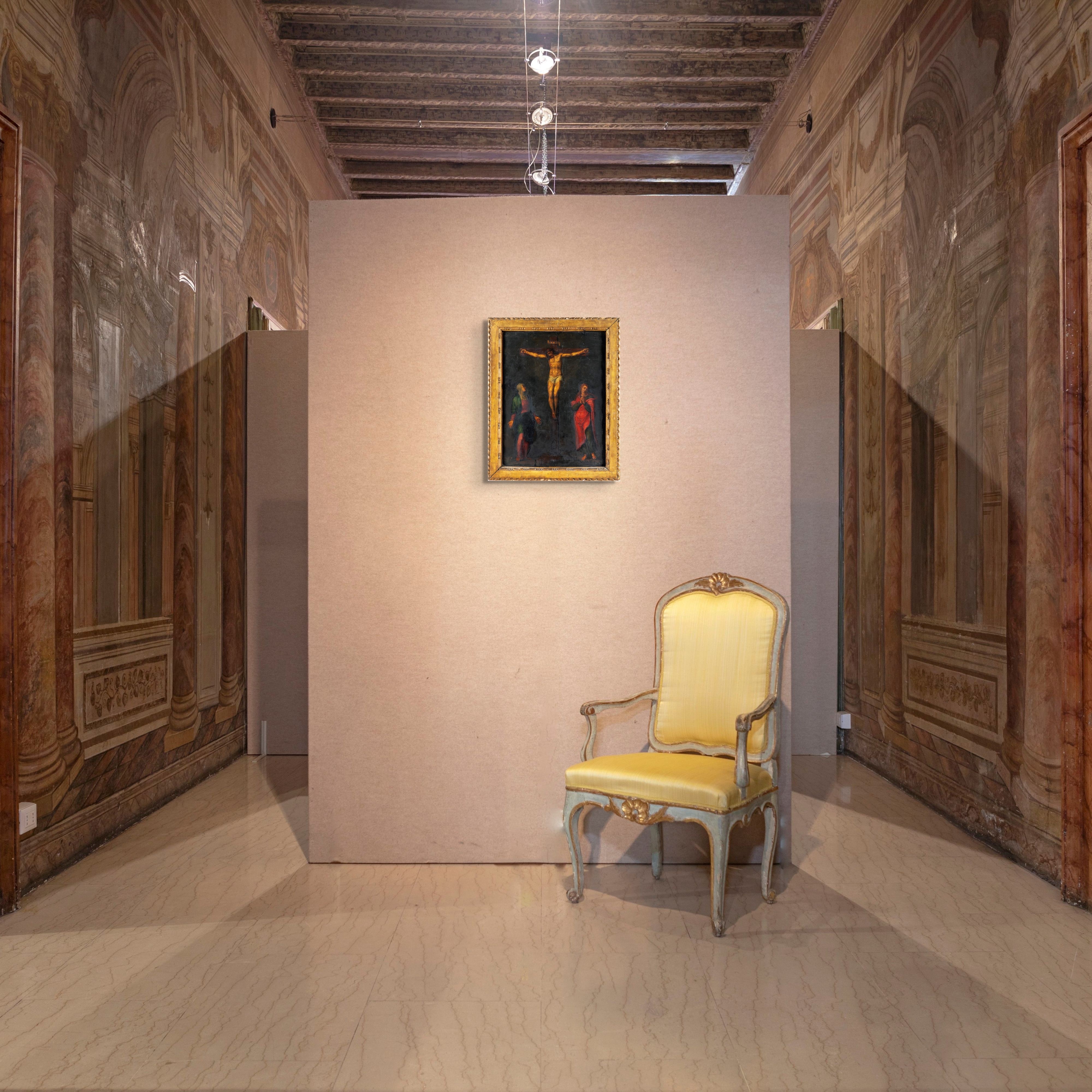 Pittore del XVI Secolo - Cristo Crocifisso con la Madonna e San Giovanni Evangelista