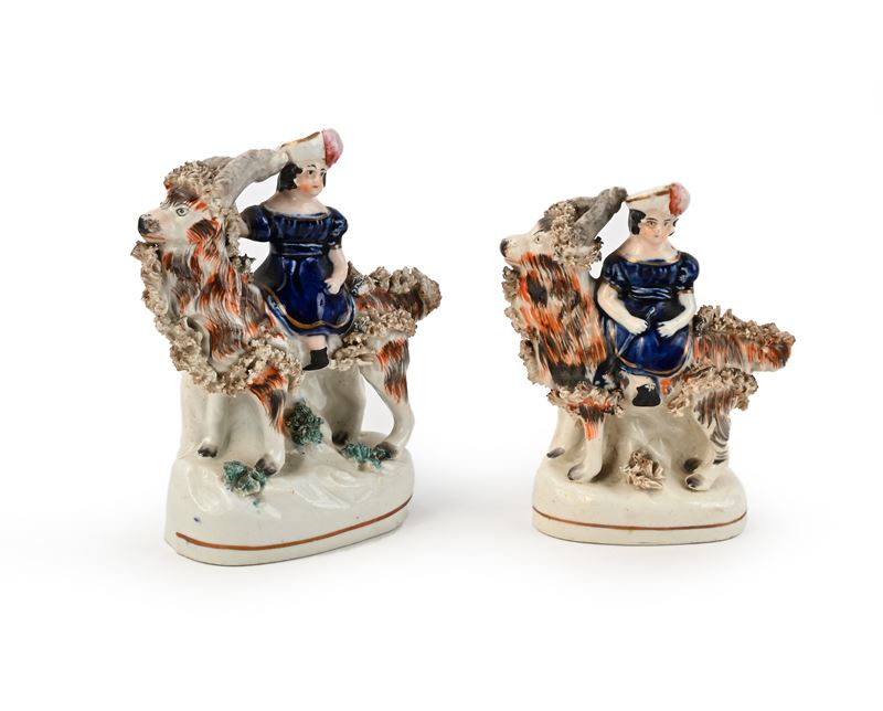 Due Gruppi in Ceramica Policroma, Inghilterra, Staffordshire, Seconda Metà del XIX Secolo