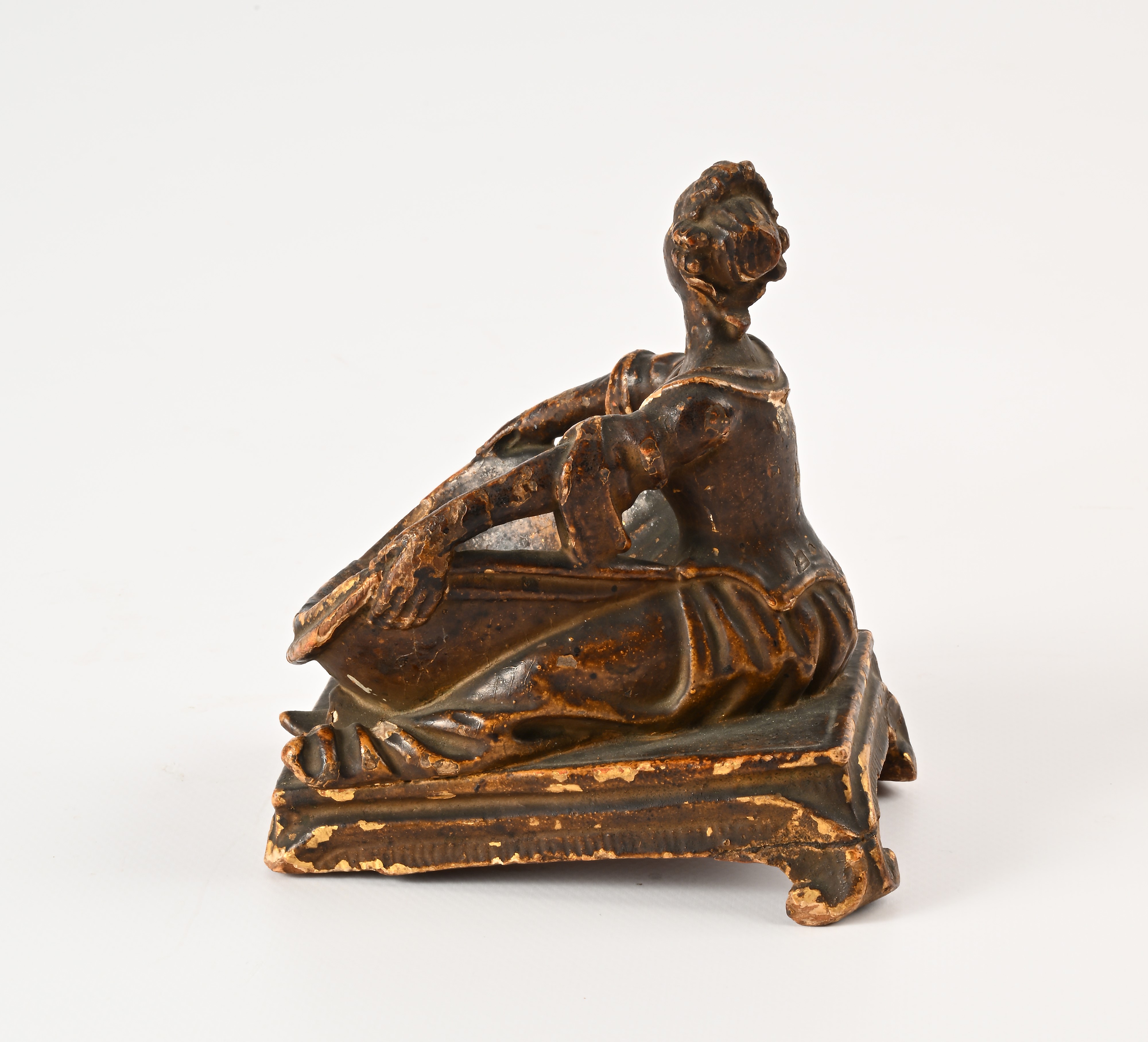 Saliera in Legno Dorato Raffigurante Figura Femminile