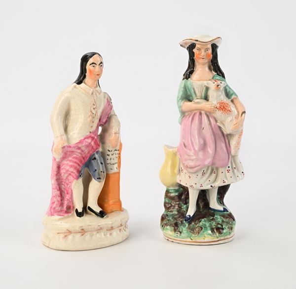 Due figure in ceramica policroma, Inghilterra, Staffordshire, fine del XIX secolo