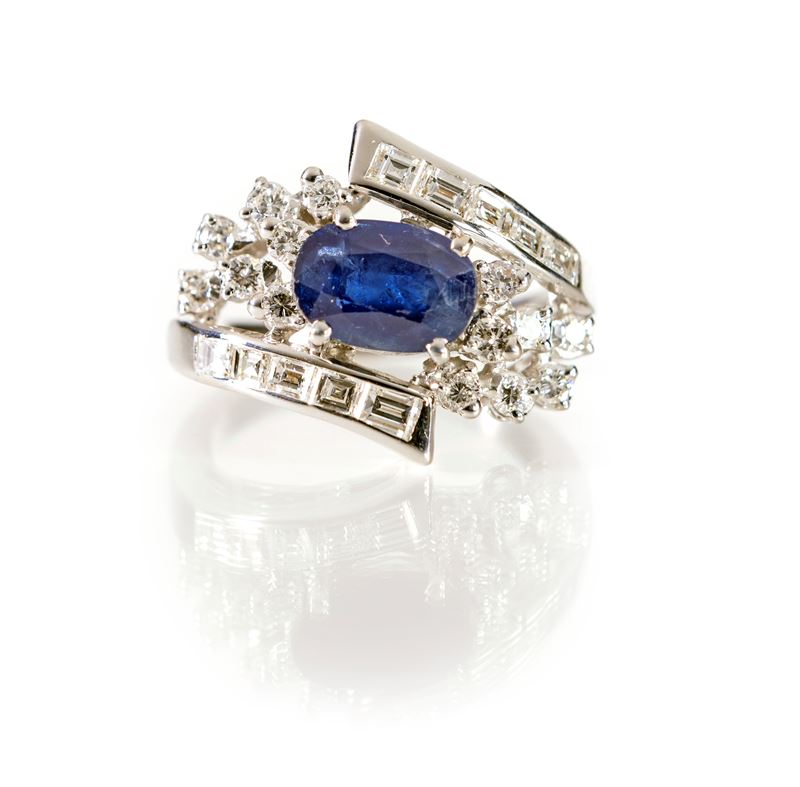 Anello in Oro, Zaffiro e Diamanti
