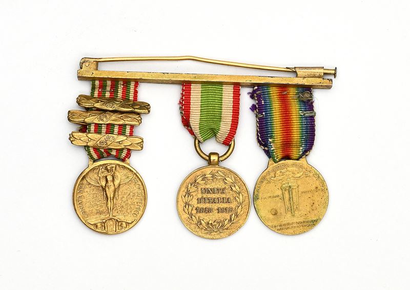 Lotto 3 Medagliette in Bronzo Dorato della Grande Guerra Vittorio Emanuele III Regno D'italia