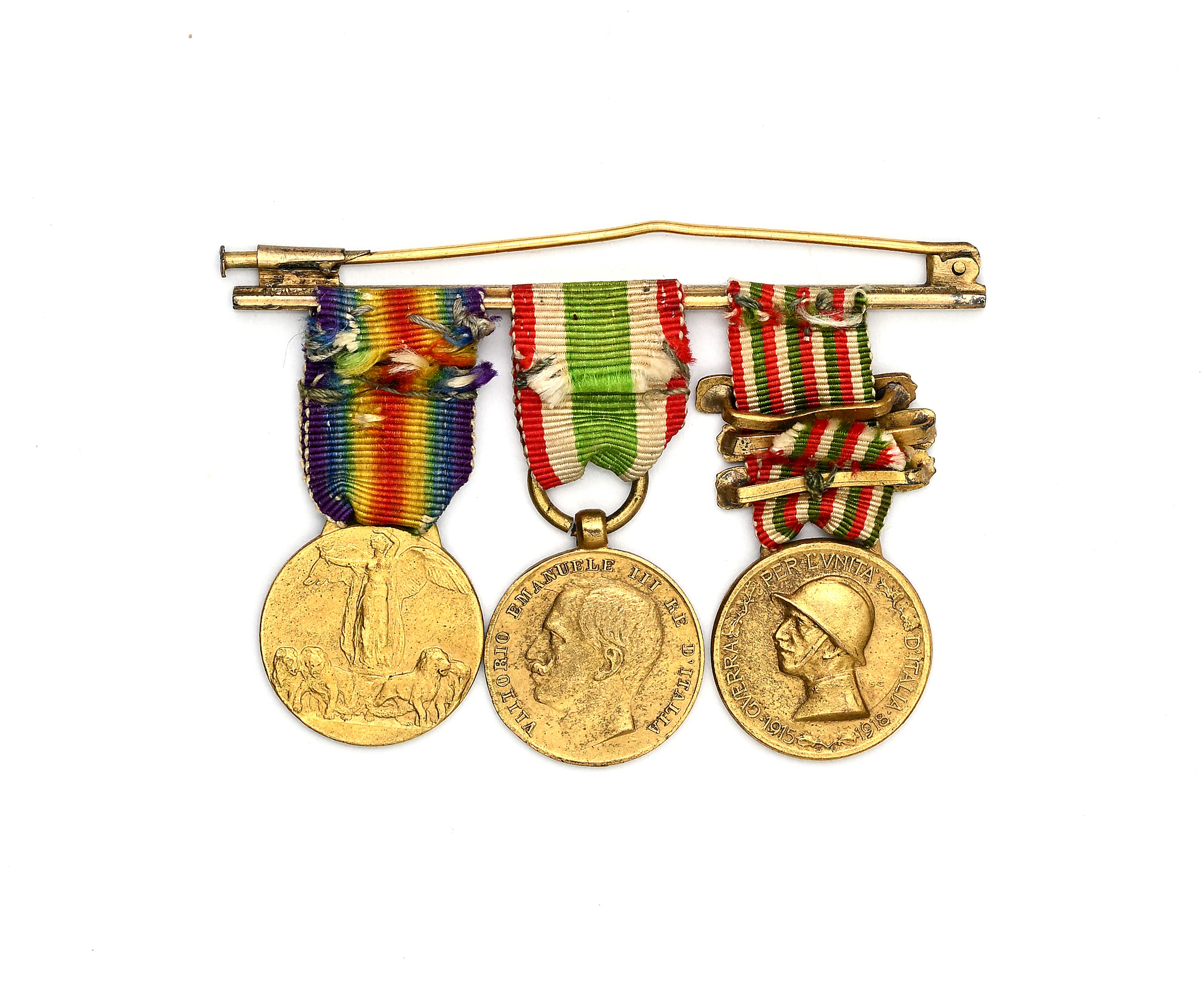 Lotto 3 Medagliette in Bronzo Dorato della Grande Guerra Vittorio Emanuele III Regno D'italia