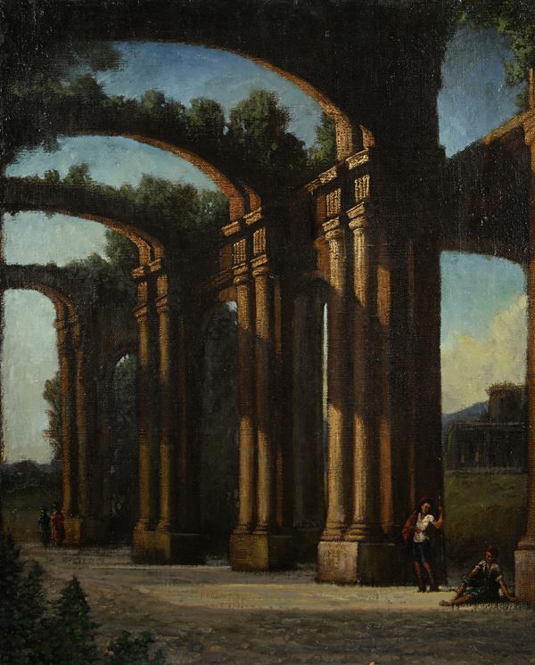 Ruderi architettonici con due pastori