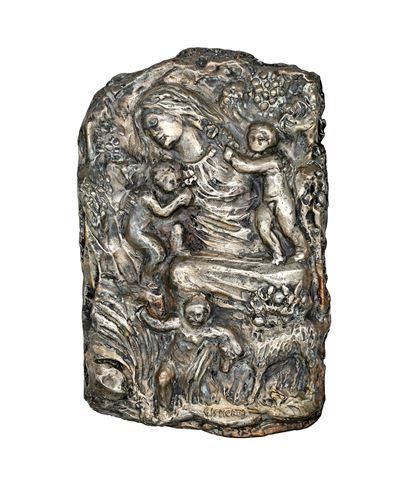Tommaso Gismondi - Altorilievo in Bronzo Argentato in Fusione a Cera Persa Raffigurante la Madonn...
