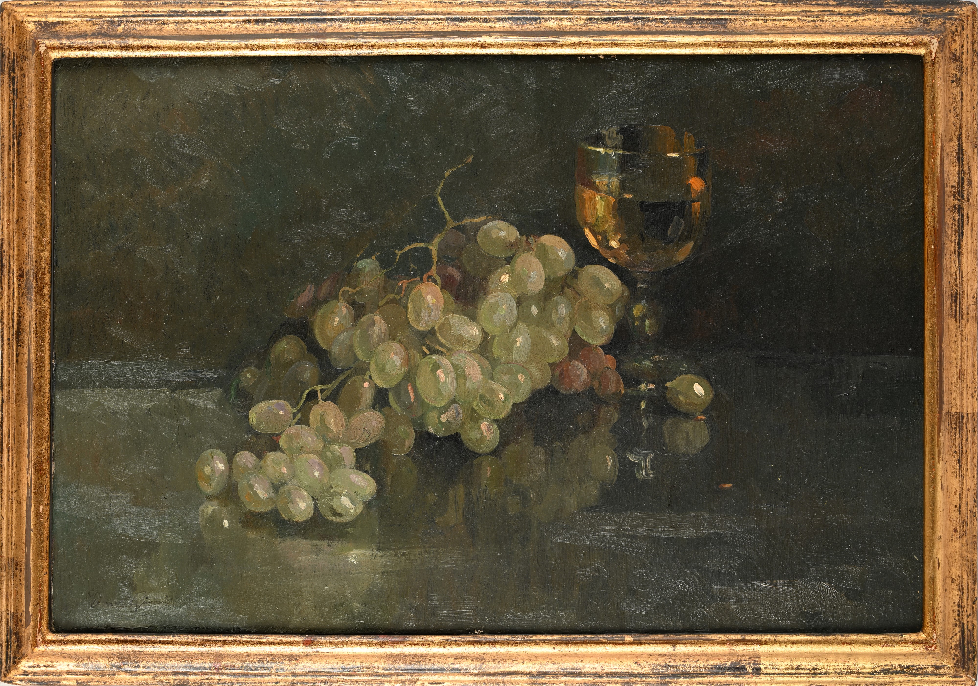 Dante Ricci - Natura Morta con Uva e Calice di Vino Bianco