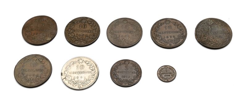 Lotto di Monete Metallo Vile Regno D'italia Umberto I, Vittorio Emanuele III e San Marino Vecchia...