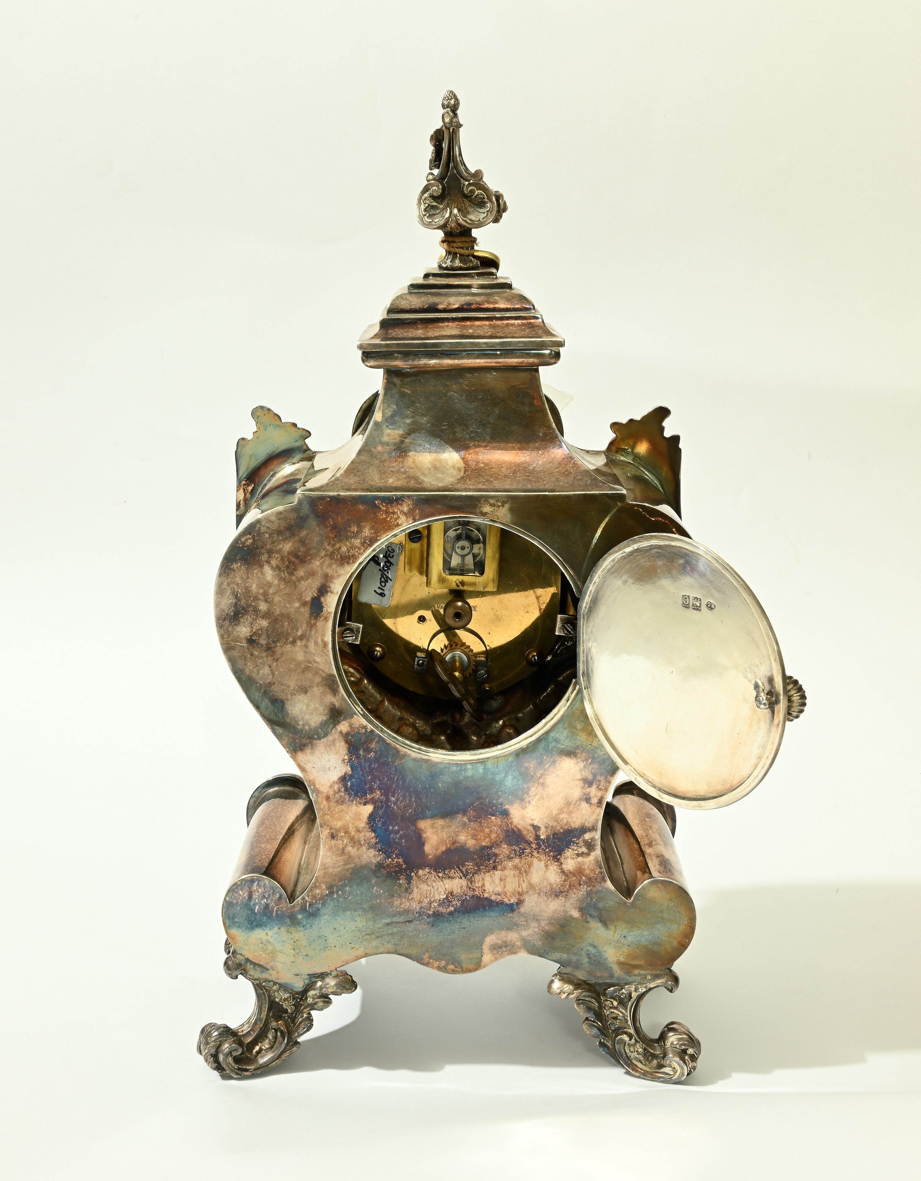 Orologio da tavolo d'epoca Art Nouveau con cassa in argento Sterling con punzoni Londra 1900. Mec...