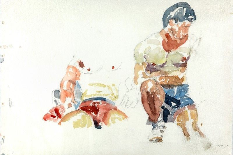Lorenzo Tornabuoni - "i Vogatori", Matita ed Acquarello su Carta, CM 38x56,5