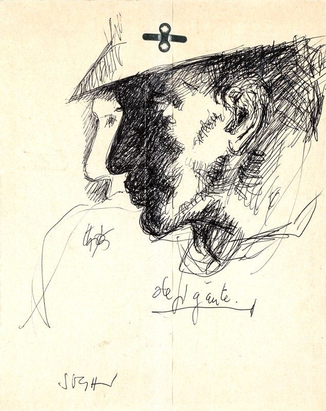 Alberto Sughi - "omaggio a Rembrandt", Penna su Carta, CM 24x19