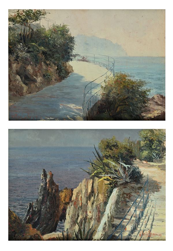 'Paesaggio costiero con agave e scogli' e 'stradina lungo la costiera'