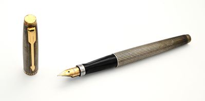 Parker 75 Ciselè - Penna Stilografica in Argento 925/000 con Particolari Dorati