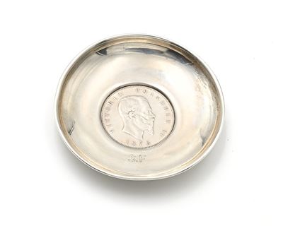 Piattino in Argento 925/000 con al Centro 5 Lire 1875 M Regno D'italia Vittorio Emanuele II