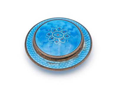 Piccolo Portapillole in Argento e Smalto Azzurro Guillochée, Svizzera, Primi Novecento