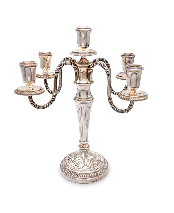 Candelabro in argento 800/000 a cinque luci