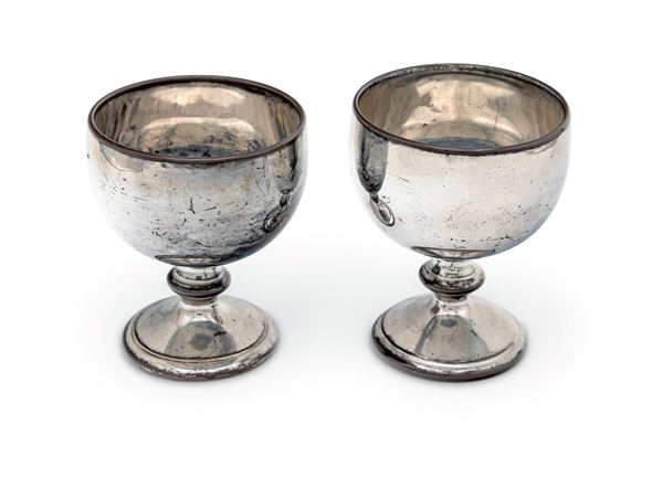 Coppia di calici in vetro argentato, seconda metà del XIX secolo
