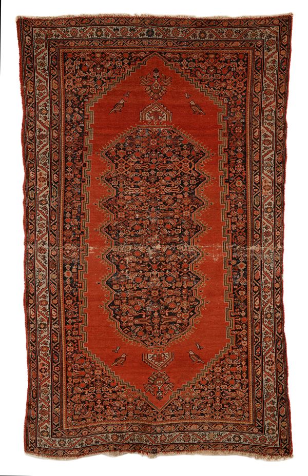 Tappeto persiano fondo rosso con uccellini