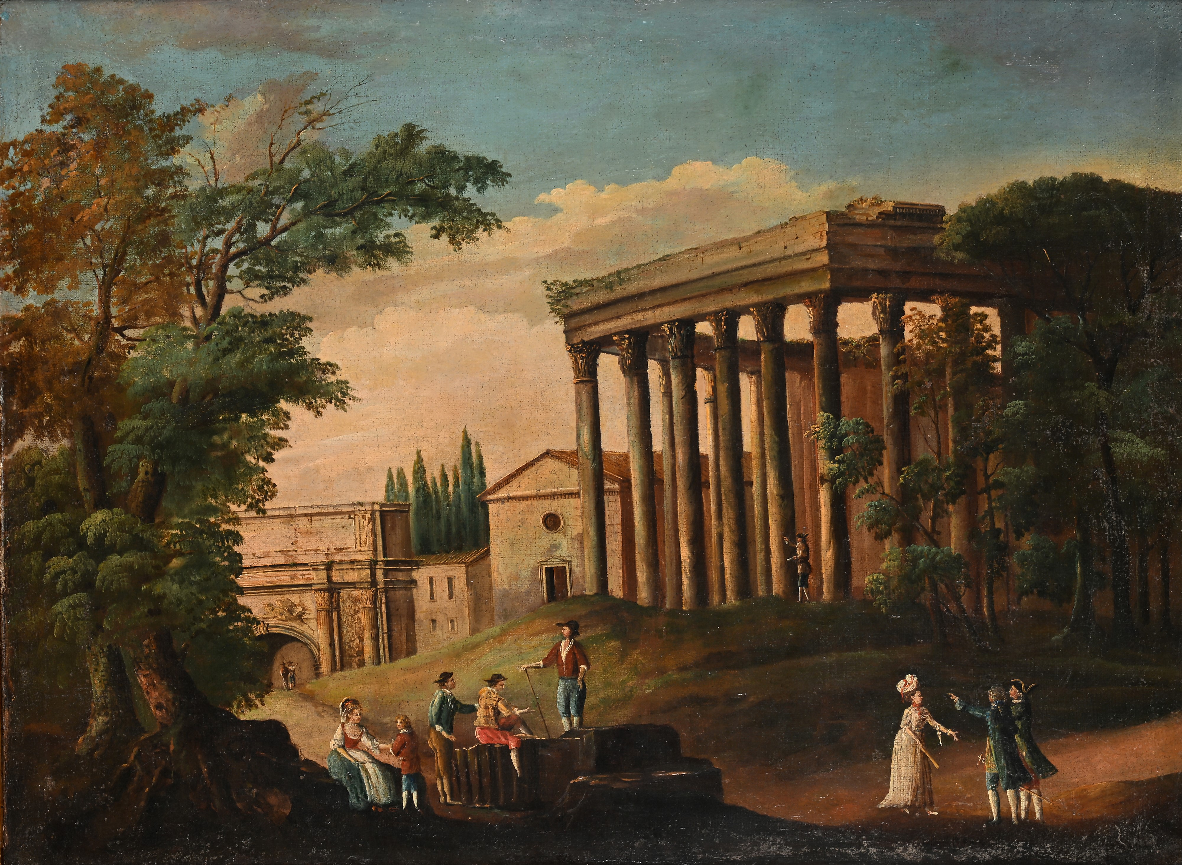 Pittore Napoletano del XVIII Secolo - Capriccio Architettonico con Figure