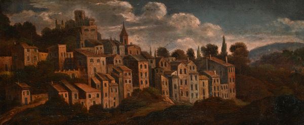 Pittore del XVIII secolo - Paesaggio umbro (Spello?)