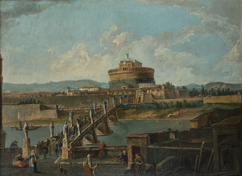 Pittore Romano del XVIII Secolo - Paesaggio Castel Sant'angelo