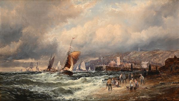 Borgo costiero con mare in tempesta 