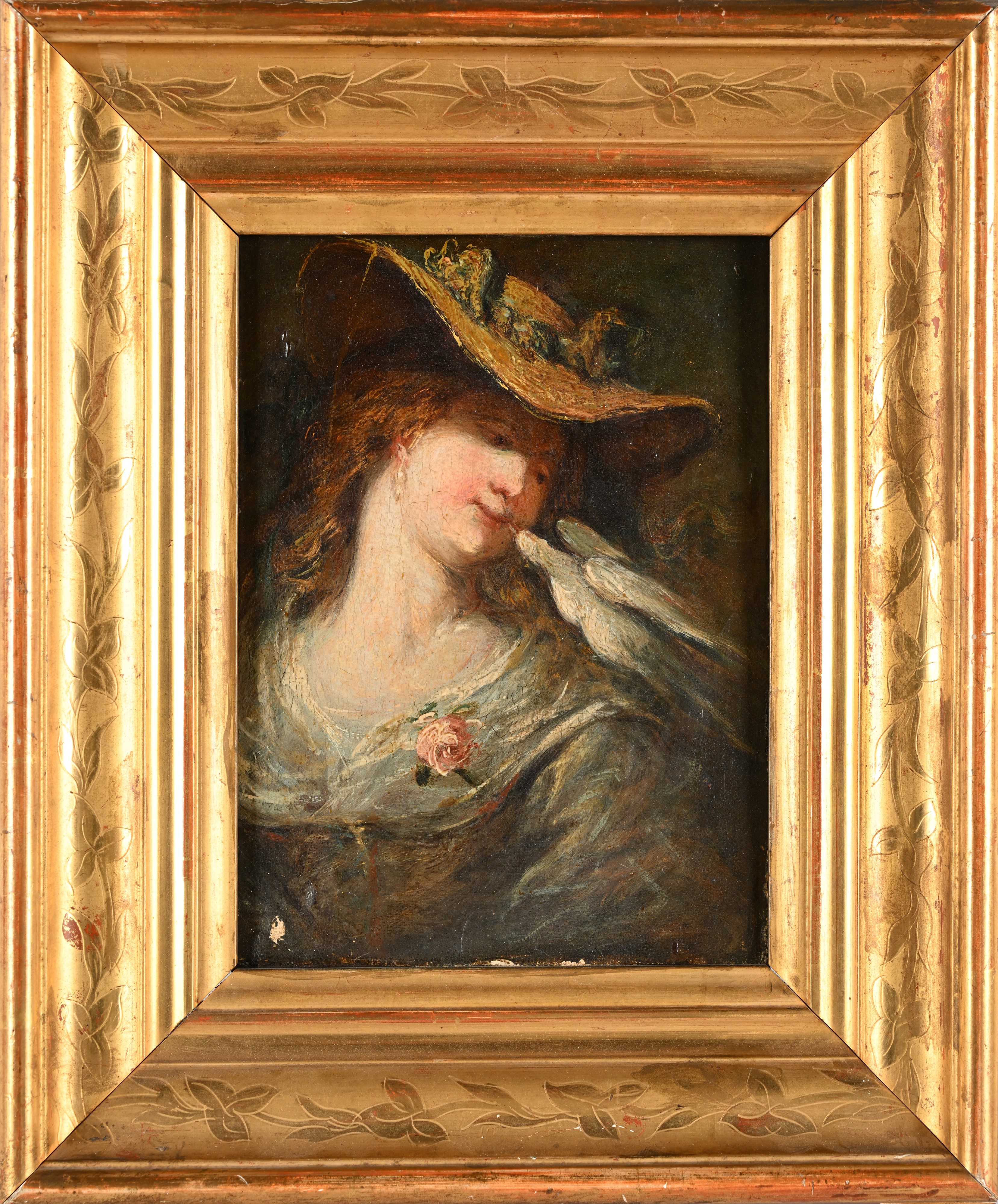 Scuola Europea del XIX Secolo - Giovane Donna con Cappello e Colomba