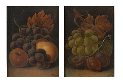 Coppia di Nature Morte con Uva ed Altri Frutti