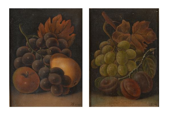 Coppia di nature morte con uva ed altri frutti